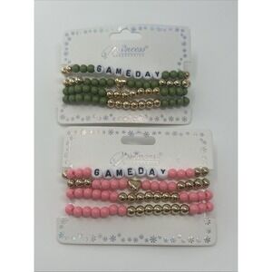 2 NWT Princess Accessories Pink & Green Stacked Bead Bracelets GAME DAY